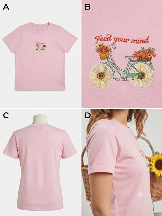 Minimalist Floral Embroidered Crop Fit T-Shirt