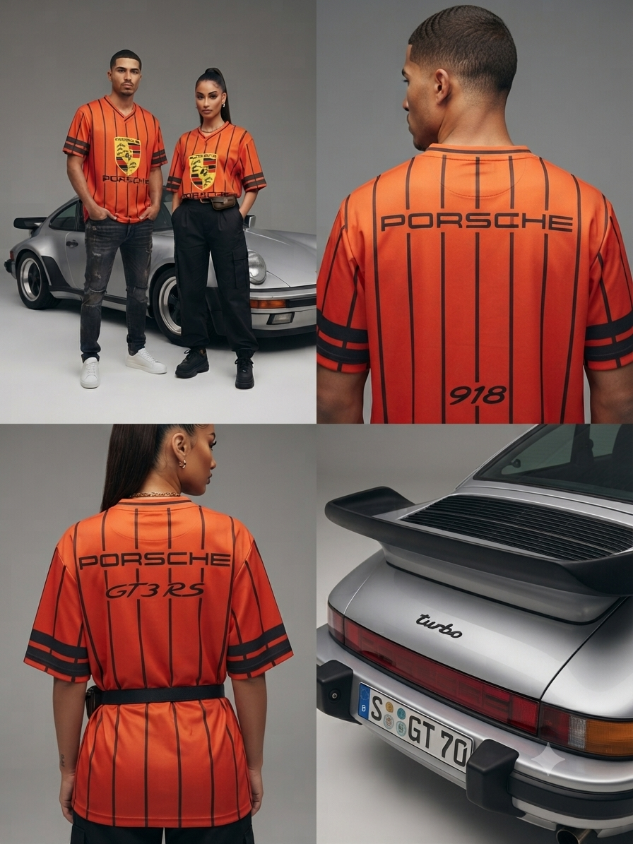 Striped Printed V-Neck Porsche  T-Shirt