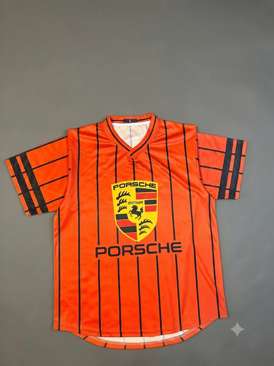 Striped Printed V-Neck Porsche  T-Shirt