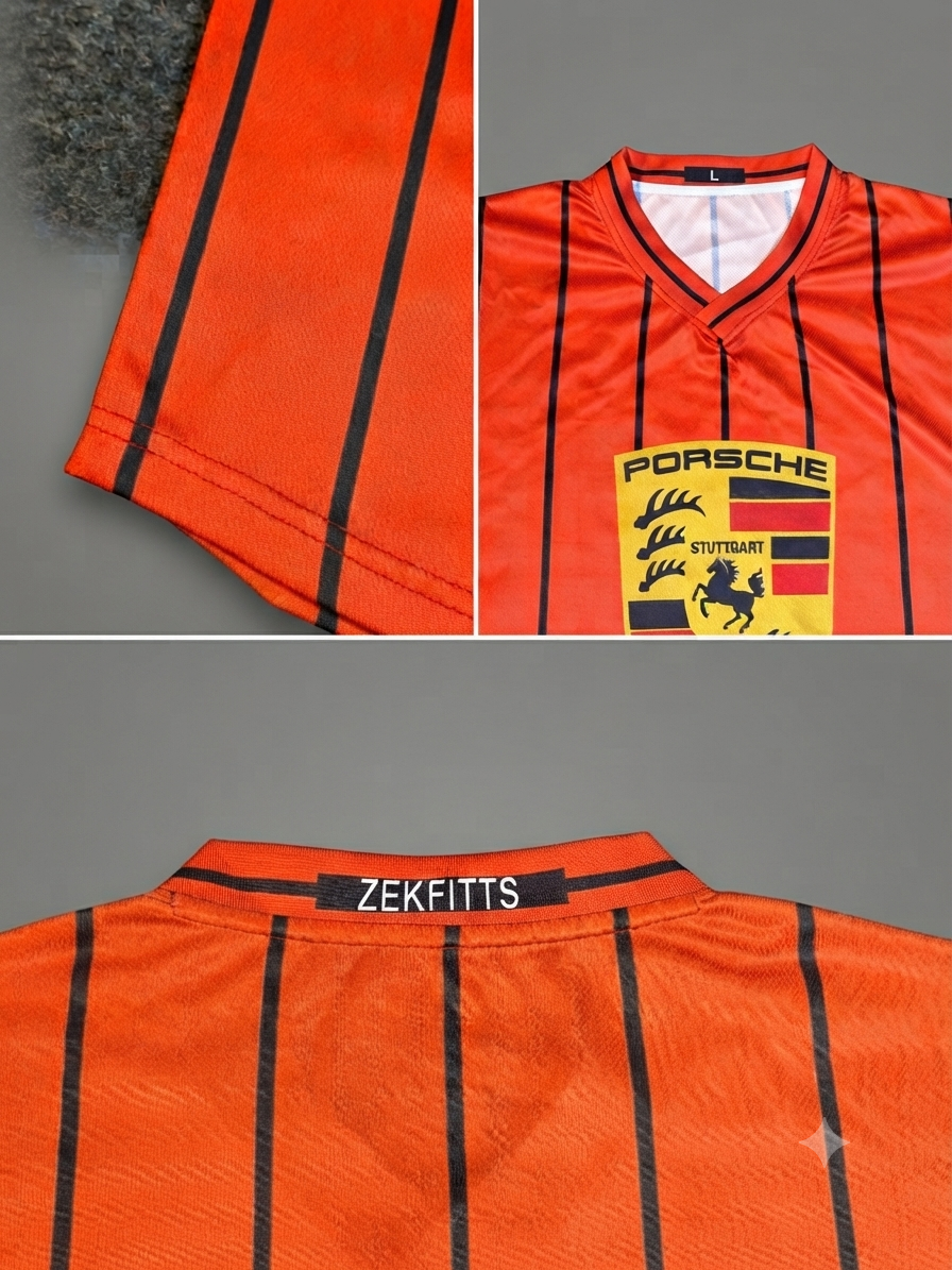 Striped Printed V-Neck Porsche  T-Shirt